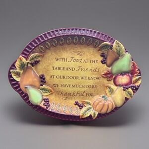 Grassland Road Thankful Plate Thanksgiving Decor‎ Platter 3D 12" x 8.75" Autumn